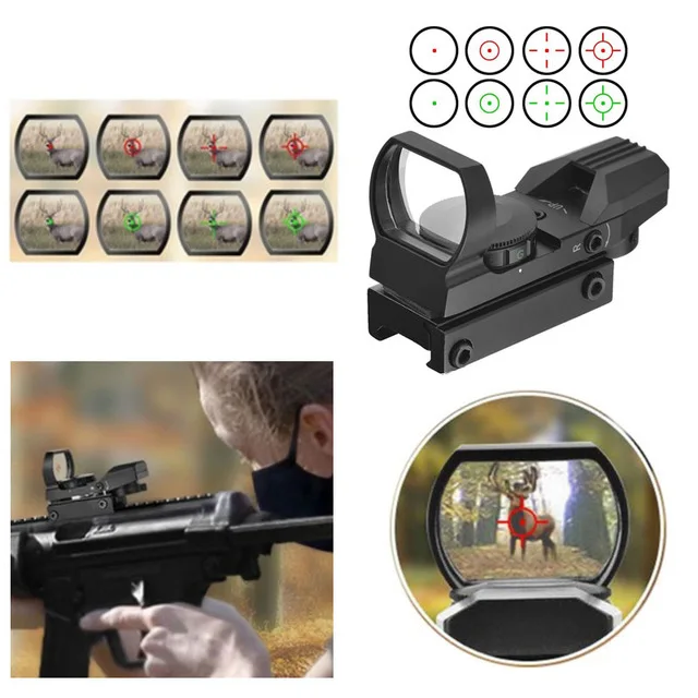 Mira de caza óptica punto rojo verde mira francotirador pistola Airsoft pistolas de aire Reflex 4 retícula RifleScopes holográficos S