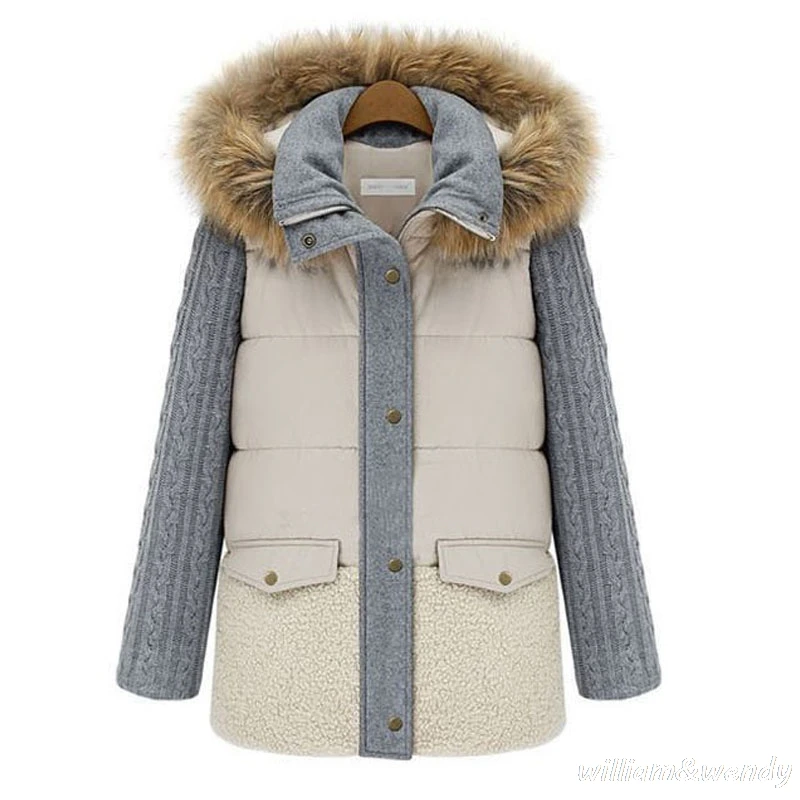 Woman Ukraine Winter Knitted Sleeve Warm Windcheater Hooded Cheap C font b Jacket b font Thick
