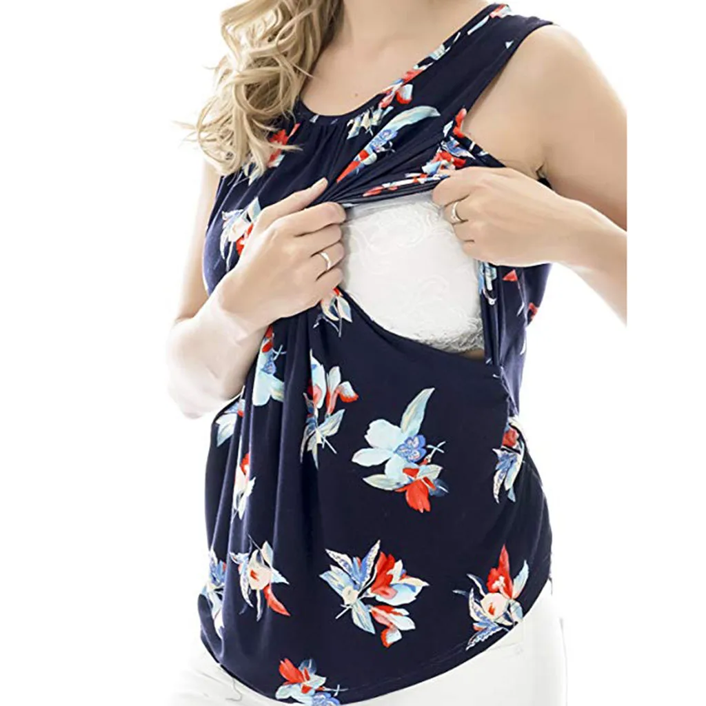 

MUQGEW Maternity Clothes Nursing Tops Breastfeeding Clothing for Pregnant Women Sleeveless Breastfeeding T-shirts Maternity Tops