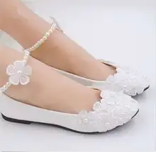 New Lace Pérola de Casamento Da Noiva Contas Noiva Dama de honra Sapatos Flats Tornozelo