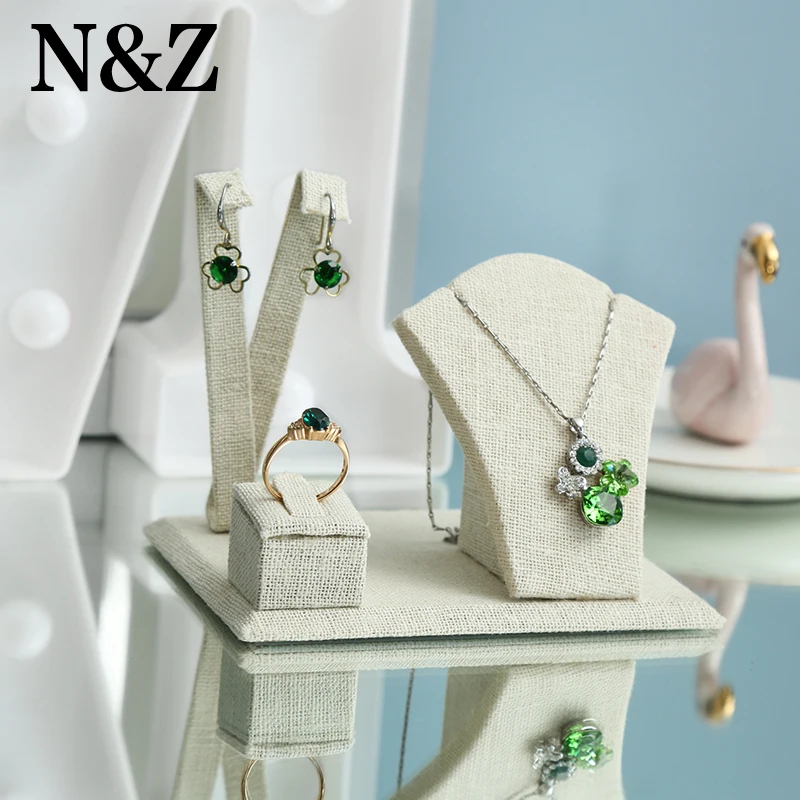 

N&Z New Cream Linen Jewelry Display For Earrings/Ring/Necklace/Pendant Stand Holder Earrings Display Ring Jewelry Display Pack