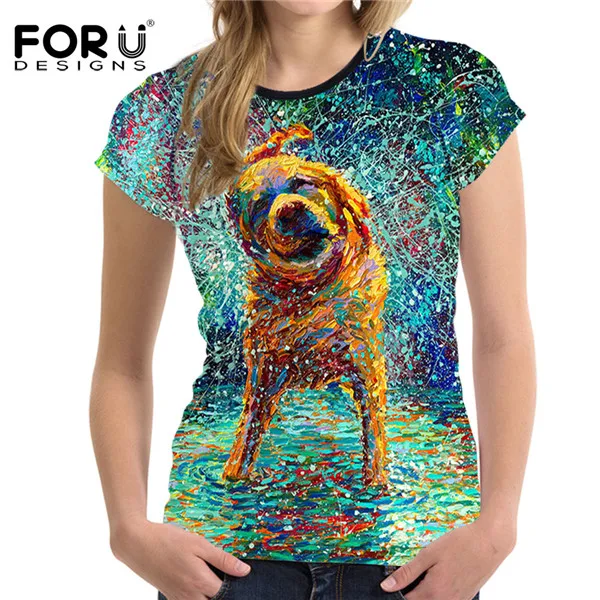 FORUDESIGNS/женская модная футболка с коротким рукавом, летняя футболка с 3D рисунком, с круглым вырезом, для фитнеса, для девушек, студенток, топы