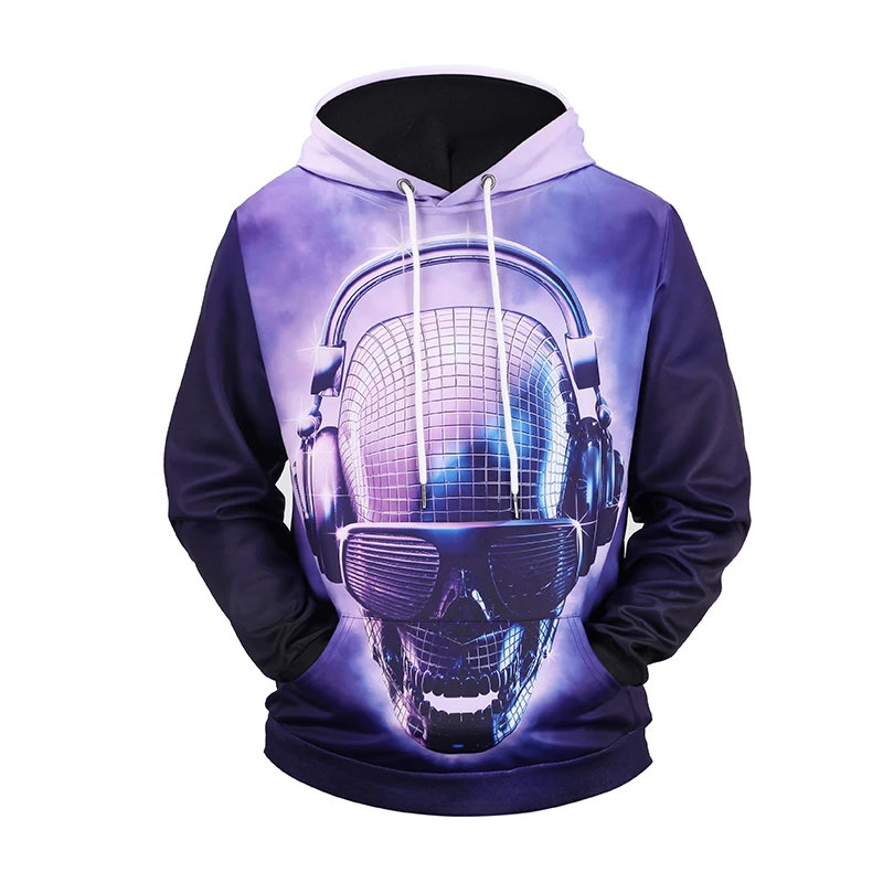Cloudstyle Funny Skulls Listen to Music Hoodies 3D Printing Pullover
