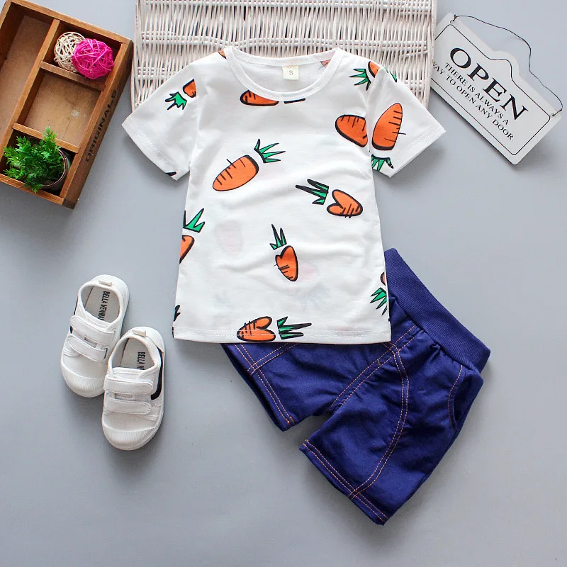 

2019 Baby Boys Summer Clothes Fashion Cotton Set Boy Printed Sports T-Shirt + Shorts Children'S Clothing