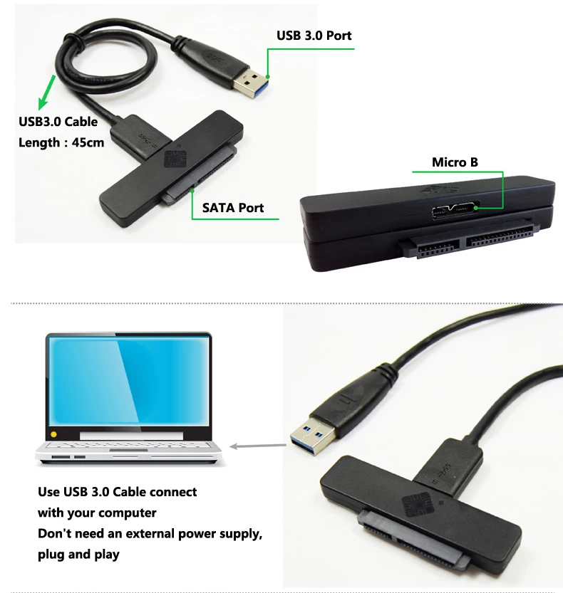 

10pcs Free shiping USB3.0 TO 22PIN SATA 3.0 2.5inch SATA 6Gb SSD Hard Disk Drive HDD Adapter Cable USB TO SATA Cable