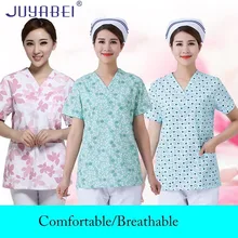 Печать Кисти ручной одежды Лето с коротким рукавом медсестры униформа медицинская Униформа Женщины салон красоты стоматологический комбинезон для персонала клиник