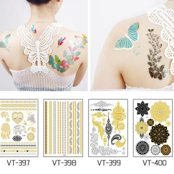 

Gold-stamped Tattoo sticker one time use water transfer tattoo Feather flower Butterfly pattern temporary tattoo paper RA020