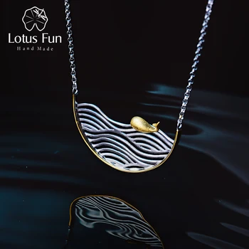 Lotus Fun Real 925 Sterling Silver Handmade Designer Fine Jewelry Creative Swimming Fish Necklace for Women Acessorio Collier