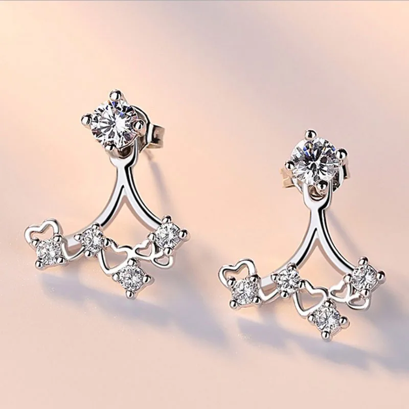 

KOFSAC New Charm 925 Silver Stud Earring Shiny Zrircon Pearl Sweet Cute Love Heart Earrings For Women Fine Ear Jewelry Brincos