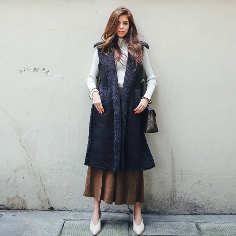 Casual Style Women Long Vest Coat Open Stitch Black Color Women's Vest Cardigan Coats Large Size