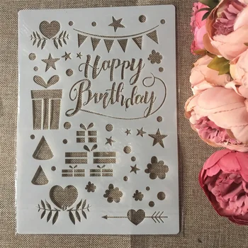 

1Pcs A4 Happy Birthday DIY Layering Stencils Wall Painting Scrapbook Coloring Embossing Album Decorative Paper Card Template