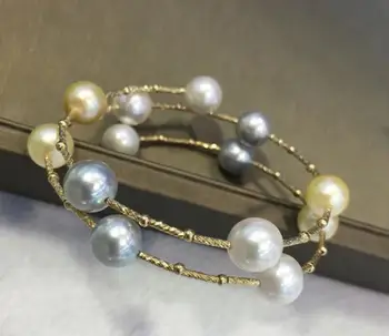 

free shipping >>>>noble jewelry round natural SouthSea gold Pearls bracelet 18k