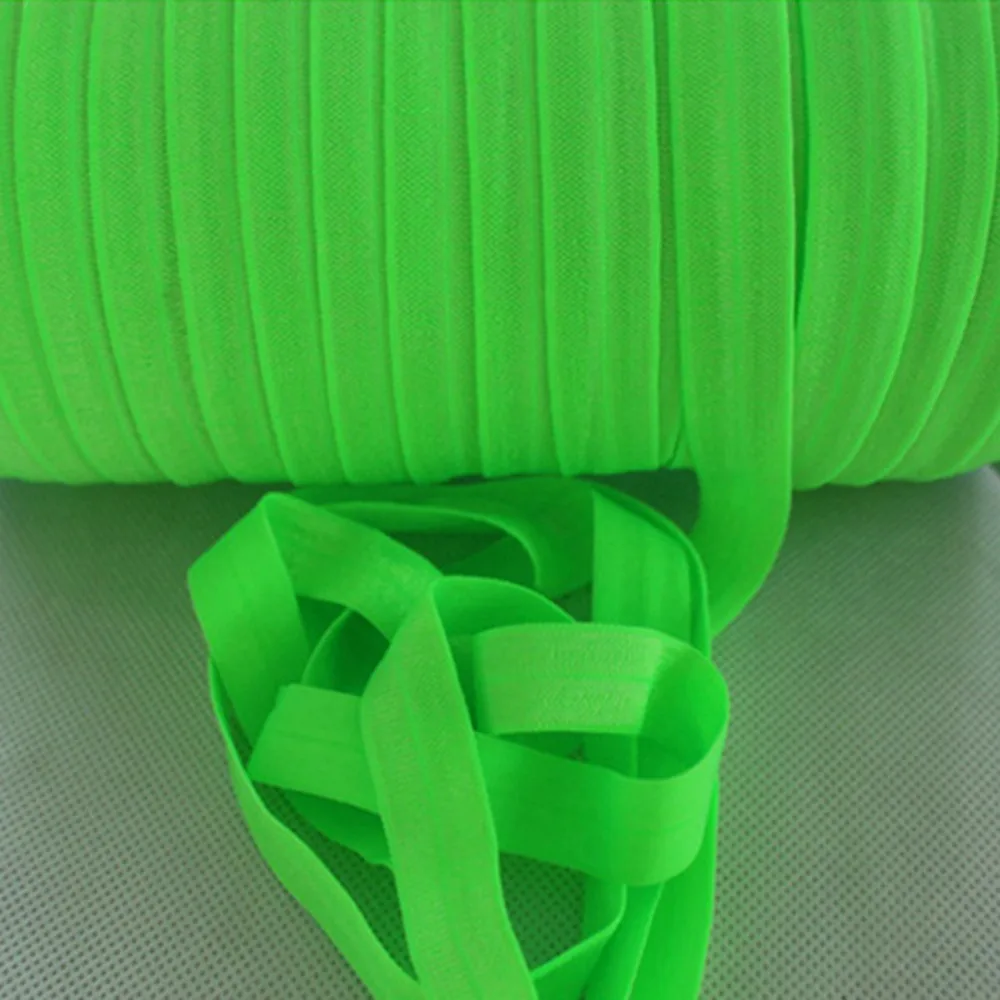 

T.R RIBBON #556 acid green 5/8" FOE elastic, solid Fold Over Elastic FOE for Headbands 50yards and 100yards a lot