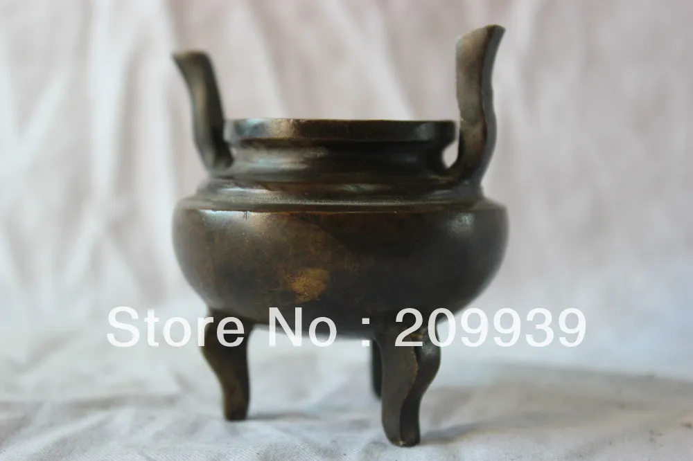 

00624 China Tibet Old Manual process Tibetan Buddha Copper Bronze Round Censer statue (A0314)