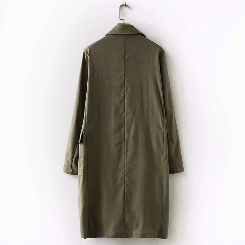Linen Double Breasted Long Women's Trench Solid Pocket Turn Down Collar Long Sleeve Womens Coats 2018 Autumn Summer Tops Female
