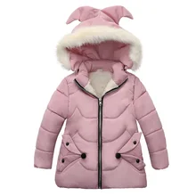 Winter Warm Thicken Fur Collar Long Child Coat Children Outerwear Windproof Fleece Liner Baby Girls Jackets For 100-120cm girls winter coat faux fox fur liner jackets toddlers children s outerwear baby girl thicken warm coat parkas for boys coat