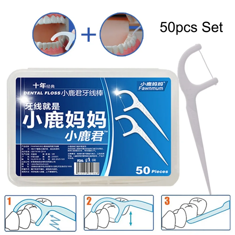 

50 pcs/set Dental Flosser Interdental Brush Clean Teeth Floss Stick Toothpick Tooth Picks Plastic Oral Hygiene #270442