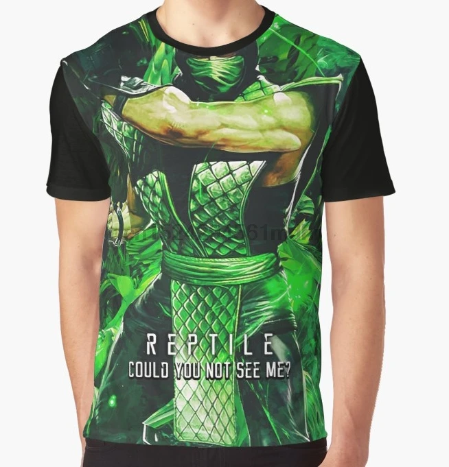 Мужская футболка с принтом Mortal Kombat Reptile коротким рукавом и круглым вырезом