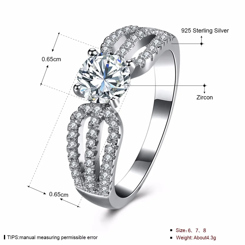 Solid 925 Sterling Silver Wedding Ring Luxurious Design Female Fashion Jewelry Cubic Zirconia Rings For Women(JewelOra RI102645)
