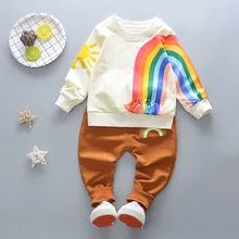2018 Girls Boys Clothing Set Spring Baby Unique Design Rainbow Tassel Jumper + Pants Children Kids Hot Sale Clothes Hoody Set