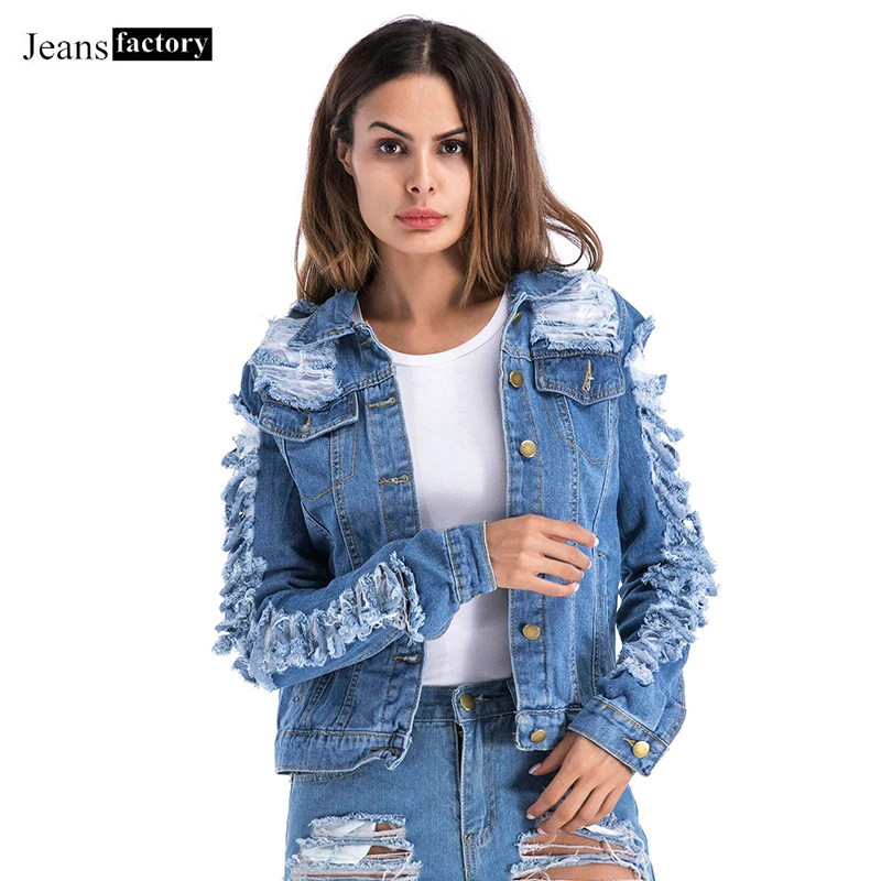 

New Ripped Hole Denim Jacket Female Long Sleeve Jeans Jacket Women Spring Autumn Plus Size Jackets Casual Coats Lady Outerwear