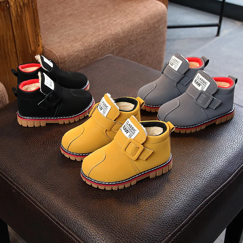 

Children's Cotton Shoes Winter New Boys and Girls Martin Boots Plus Velvet Casual Shoes Baby Student Boots