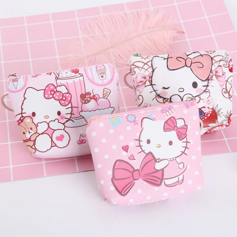 

Hello Kitty Purse Pink Coin Money Kawaii Bright Colored Bags Sac Minnie Zipper Cartoon Girl Bag Small Gift