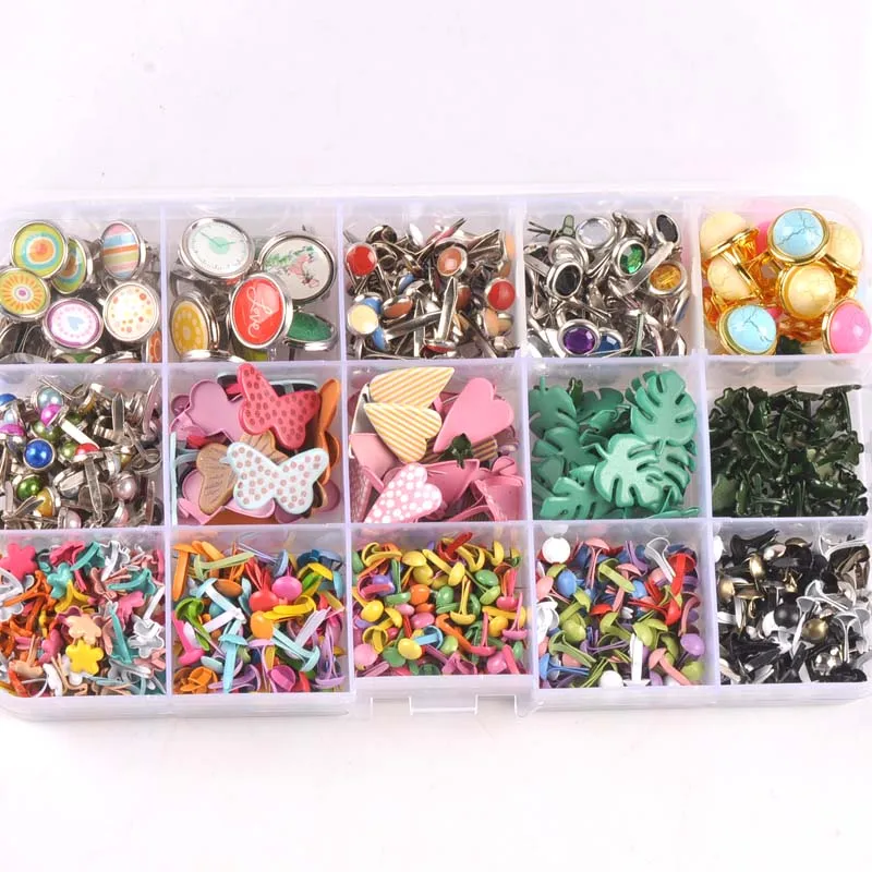 Mixed Pattern Round DIY Brads 28 Design Metal Crafts Decoration