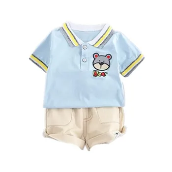 

Summer Kids Boys Short Sleeve Cartoon Bear Print Tops Blouse T-shirt+Shorts Children Casual Outfits Sets