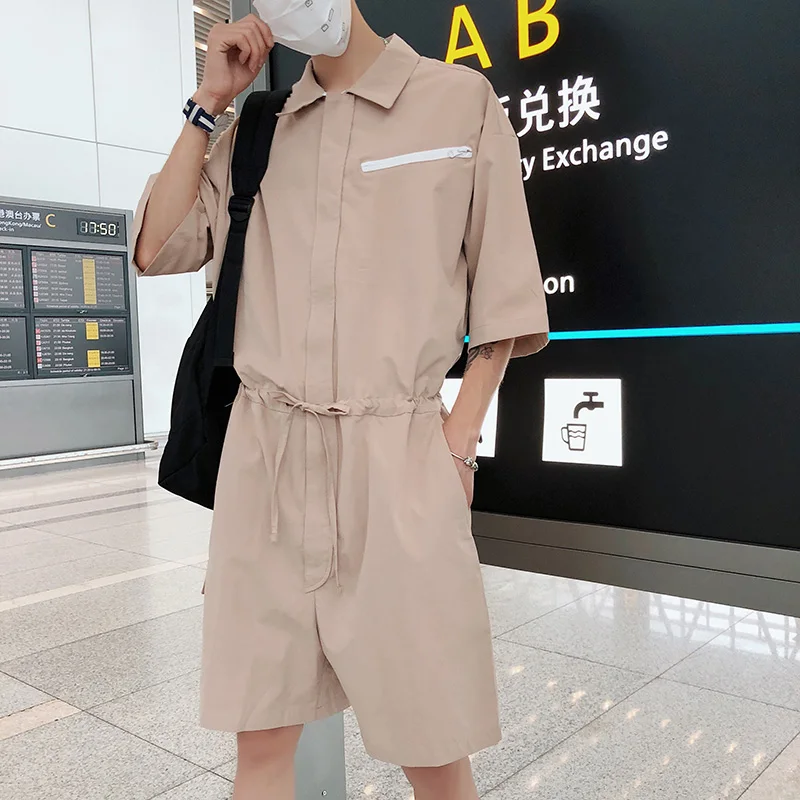 Новая мужская одежда стилист волос мода свободные летние с коротким рукавом Свободные Комбинезоны прямого силуэта Комбинезоны шорты костюмы