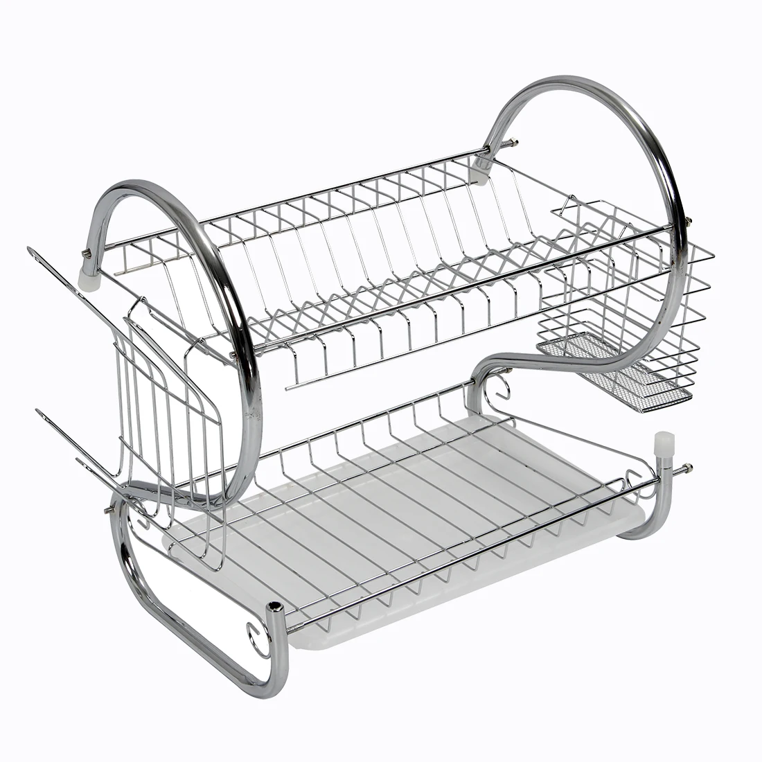 2 Tier Chrome Dish Drainer Kitchen Storage Organizer Plates Cutlery Rack Holder