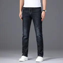 2019 Лето Осень Новые мужские джинсы Бизнес повседневные стрейч изящные джинсы из хлопчатобумажной ткани брюки мужские Брендовые брюки плюс
