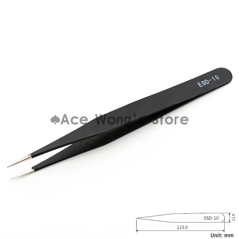 

1pcs Precision ESD-10 Tweezers, stainless steel anti-static tweezers Repair Tool Soldering Station Welding Assist