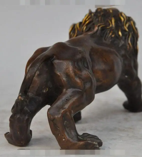 

S1910 china chinese fengshui bronze copper gilt animal lion beast roaring beast statue
