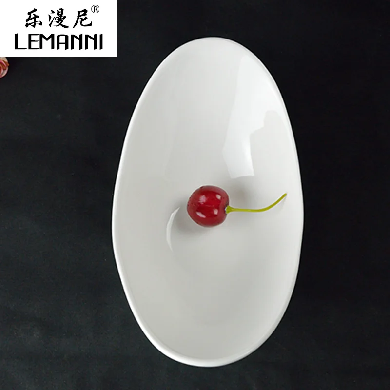 Household ceramic bowl dish hotel tableware Western-style food disc pure white large bowl dish gold ingot creative salad