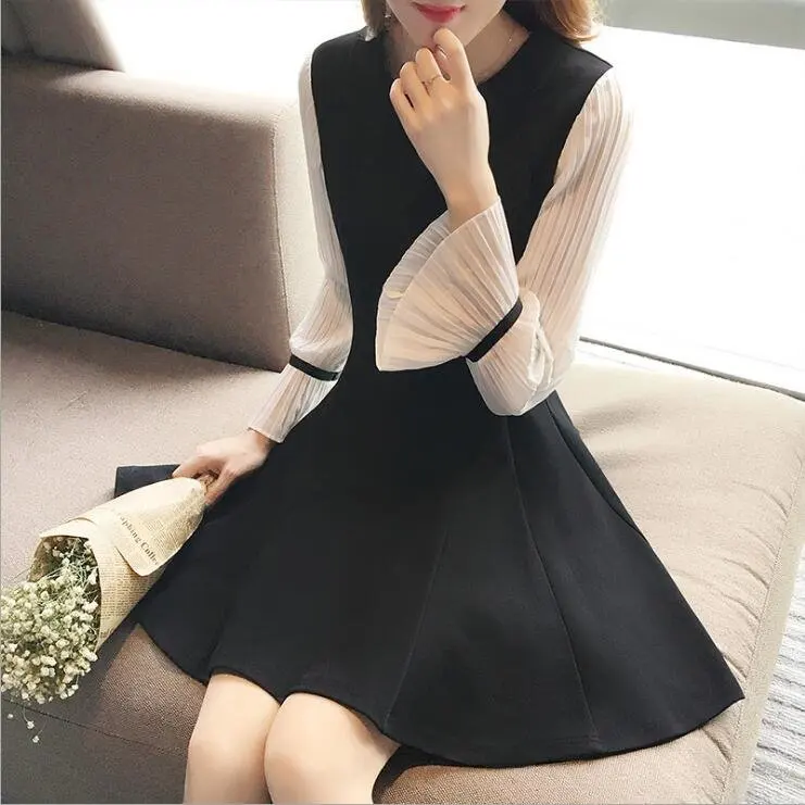 

New Women Casual Basic Spring Autumn Loose Patchwork Dress Plus Size