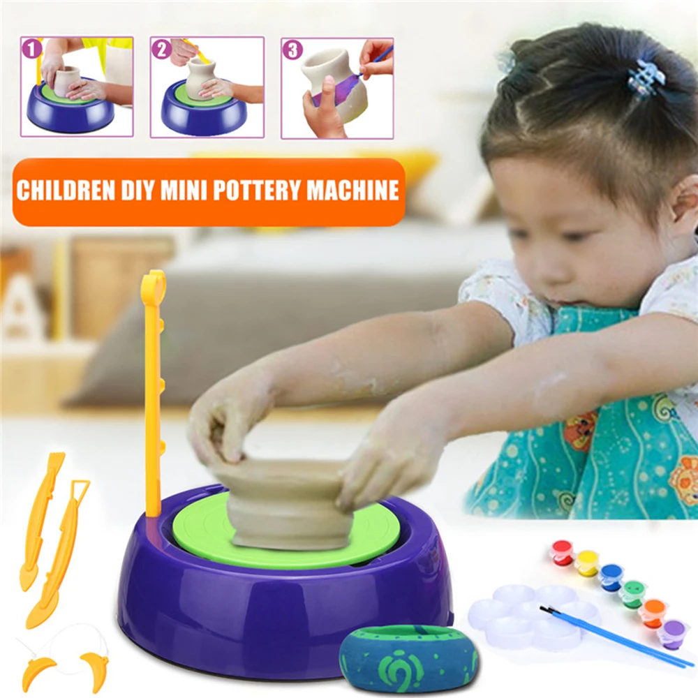 

Craft Toys Arts & Crafts,Mini DIY Ceramic Pottery Machine Pottery Wheels Kids Arts Craft Educational Gift handmade sculpting kid