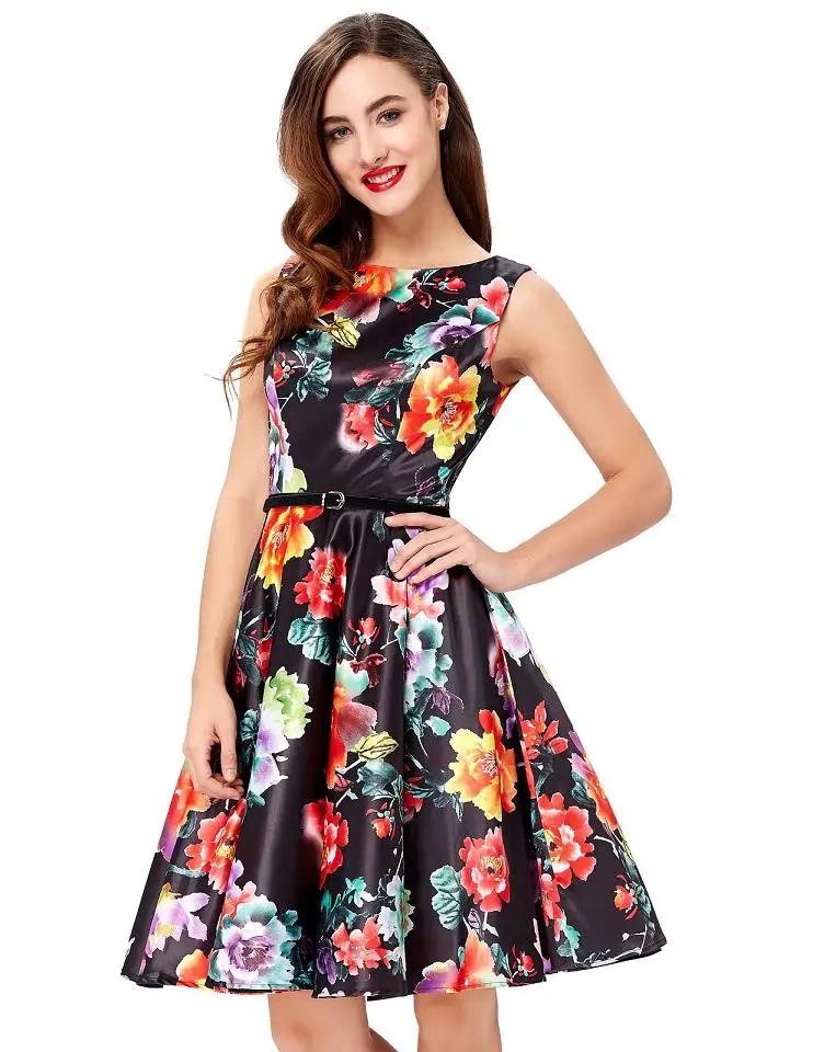 Женское летнее платье, женское цветочное Ретро винтажное платье, 50s 60 s, Повседневные Вечерние платья, рокабилли, платье размера плюс, Vestidos mujer - Цвет: Vestidos dress 14