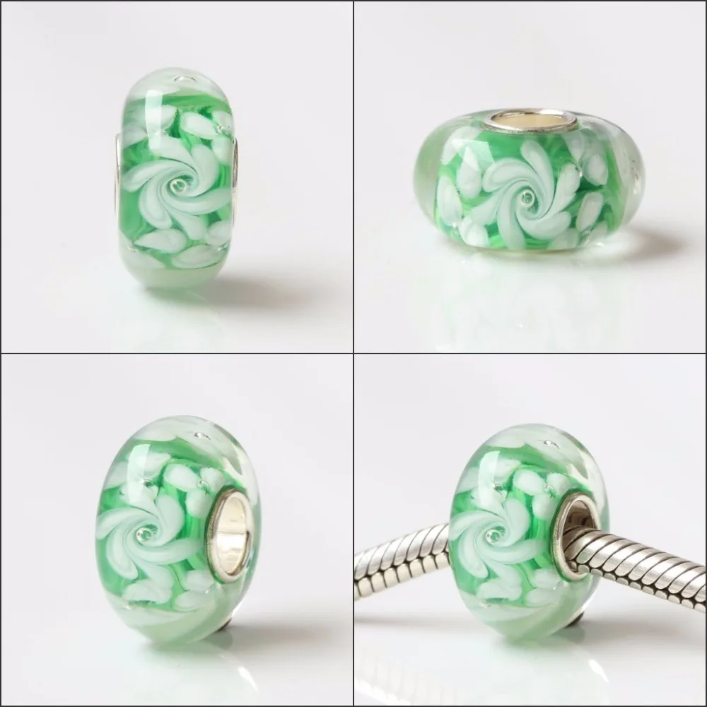 925 Sterling Silver Bead With Flower Glass Charms Compatible Fit Troll European Brand  DIY Bracelet Jewelry Gift For Woman (11)