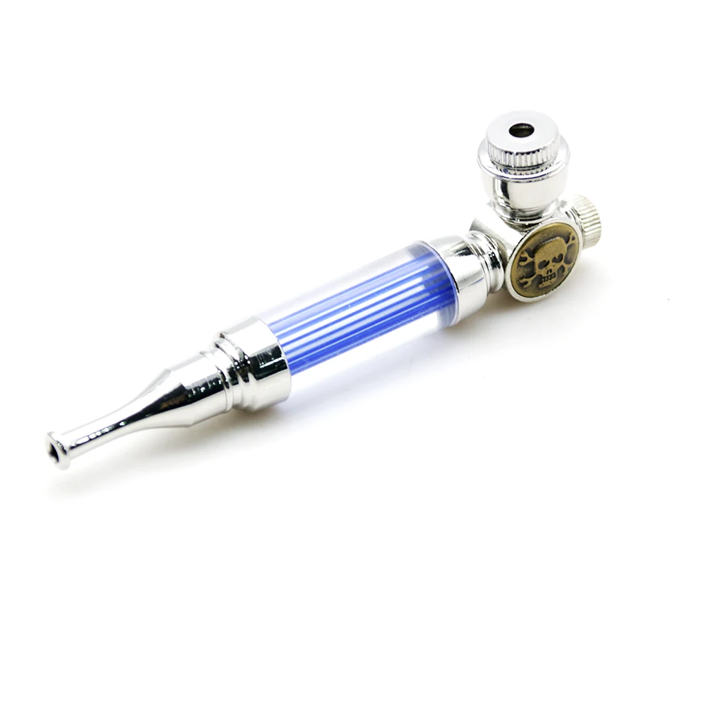 

Modern Fancy Acrylic Smoking Pipe Blue Led Light with Lid Metal Aluminum Long Mouthpiece Herb Tobacco Accessories Weed Pipe