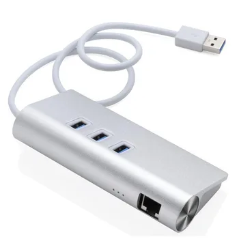 

Free shipping Aluminum USB3.0 HUB hub with Gigabit Ethernet usb to rj45 external wired LAN Computer splitter