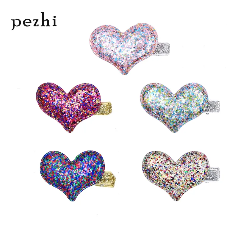 

Fashion pop cartoon glitter love shape hairpin girl Liu seaside clip headdress children cute heart-shaped duckbill clip baby hai