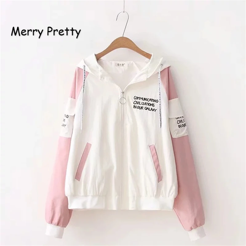 MERRY PRETTY Women Coats And Jackets 2018 Autumn Letter Embroidery ...