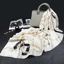 Модный головной шелковый шарф женский роскошный дизайнерский платок бандана женский атласный с принтом платок 90x90 см большой квадратный шарф Мусульманский Хиджаб