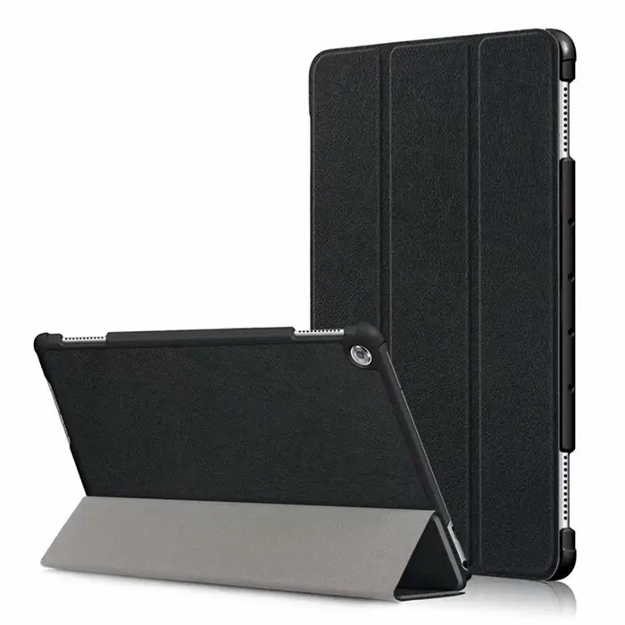 T5 10 из искусственной кожи чехол тонкий 10,1 ''ударопрочная Защитная Подставка для huawei MediaPad T5 10 Smart Wake Up Tablet PC чехол Funda - Цвет: Black