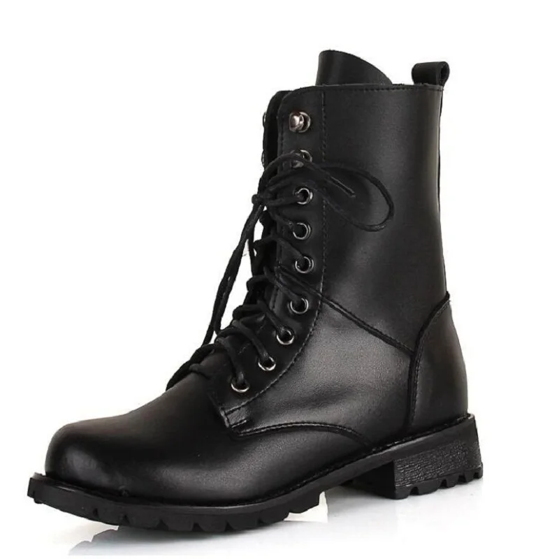 Botas de media caña para mujer, botines de combate de cuero con punta  redonda, cordones de alta calidad, color negro, x619 - AliExpress