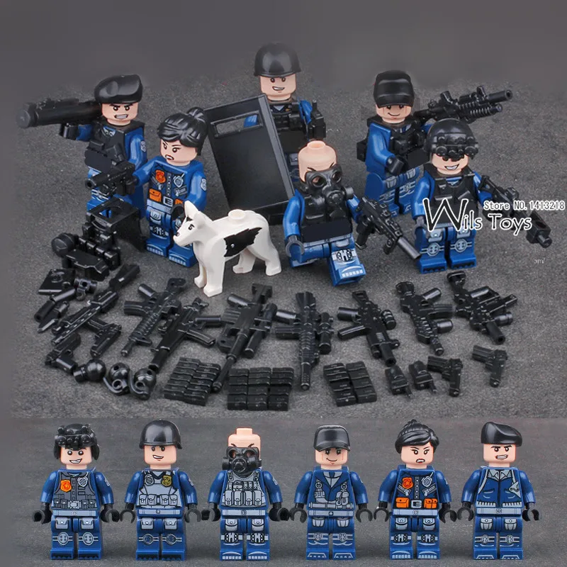 6pcs City Police MILITARY WW2 Weapon SWAT Soldiers Army
