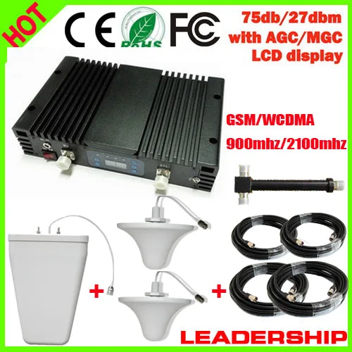 

75db 27dbm GSM 900 WCDMA 2100MHz 1W dual band cell/mobile phone repeater booster detector repetidor amplifier with LCD display