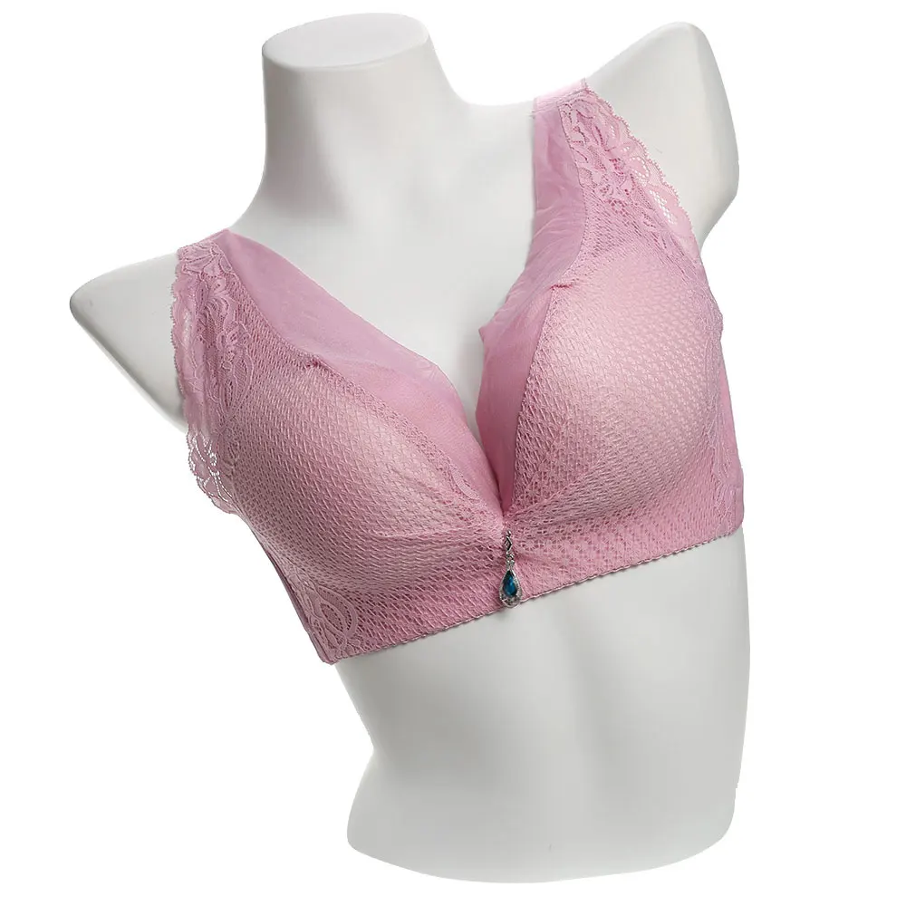 

2019 New Women Push Up Bra Deep V Sexy Wire Free Brassiere Lingerie Seamless Bra for Female B C Cup Sequined Decoration Lace Bra