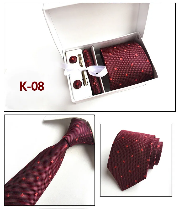 2019 для мужчин S Мода галстук набор шелковые галстуки точка галстуки для платок запонки, Подарочная коробка Упаковка одежда интимны